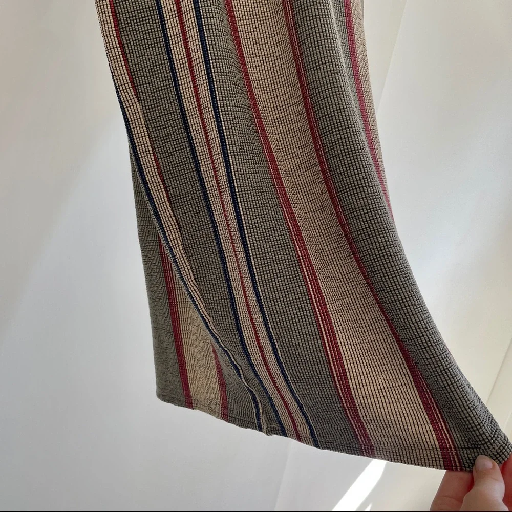 ZARA Striped Midi Dress Cream‎ Red Navy Stretchy Knit Elbow Sleeve Small
